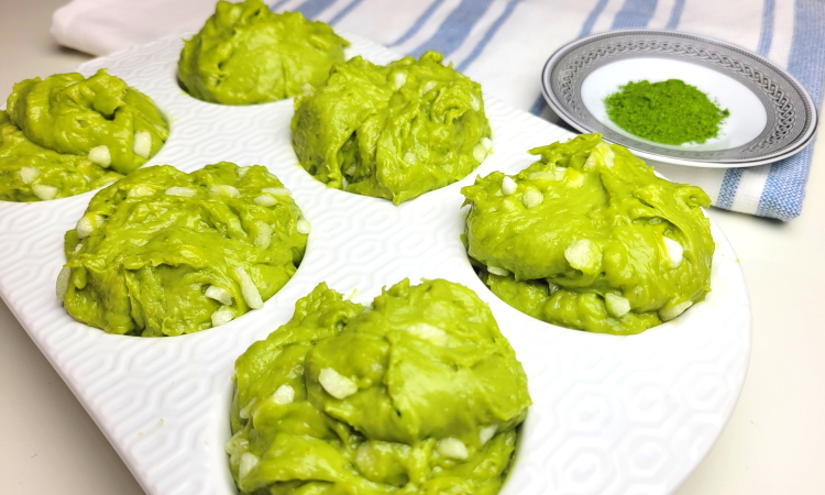 Matcha Liege waffle dough balls with pearl sugar